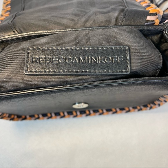 Rebecca Minkoff Black Leather Crossbody Bag Silver Chain Braided Tassels Boho - Picture 14 of 15